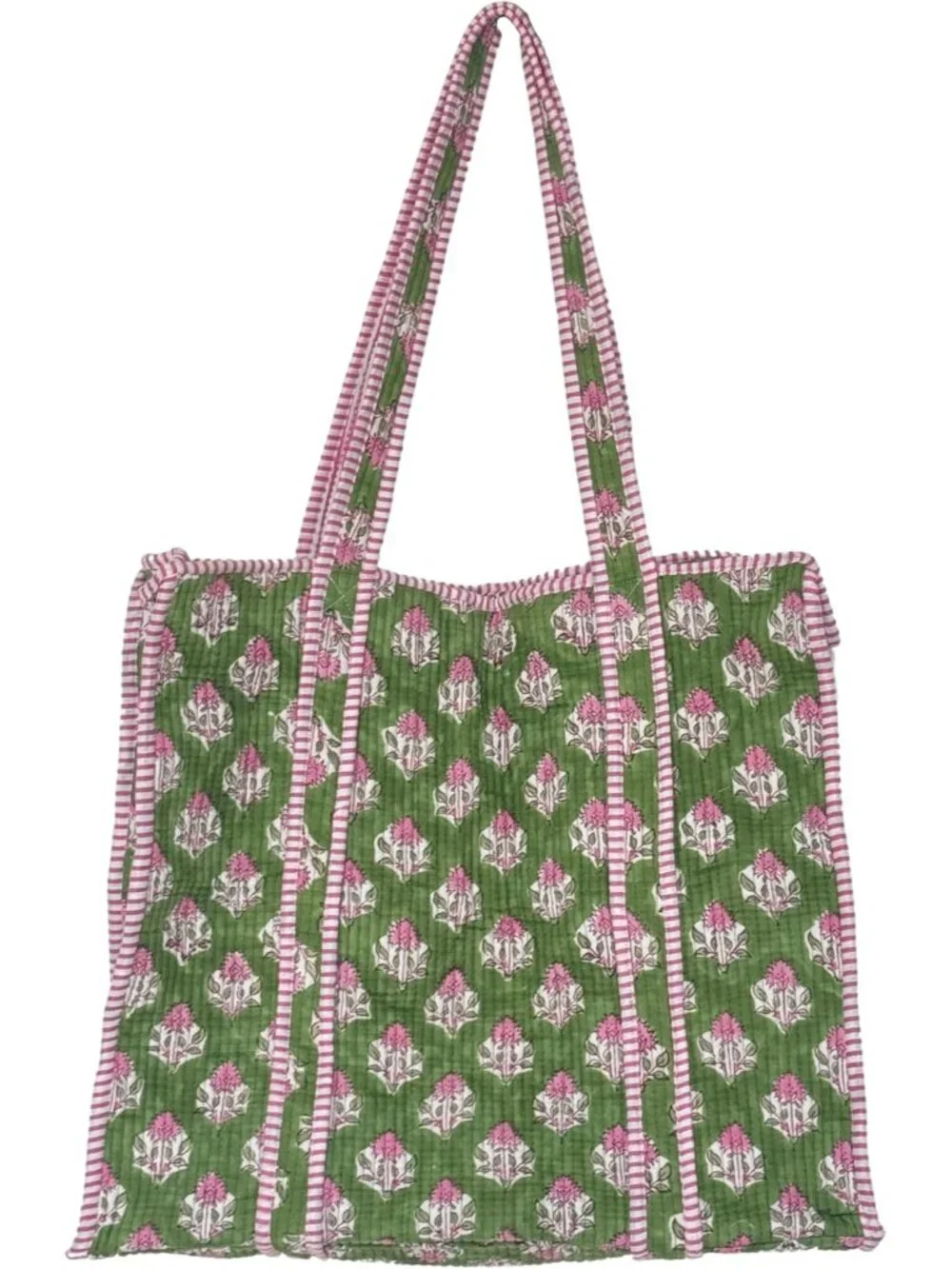 Women Handblock Print Quilted 100% Cotton Floral Large Shoulder Tote Bag with Po